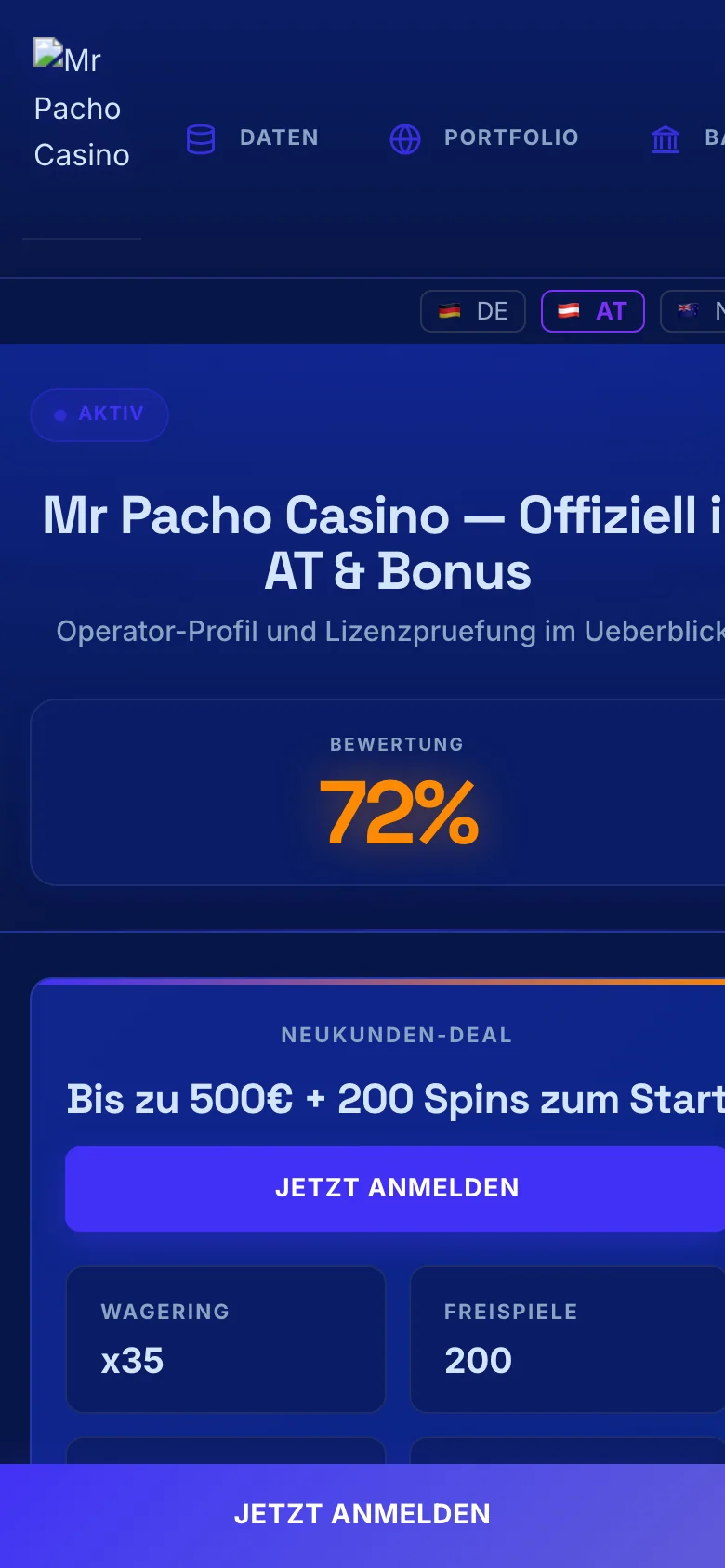 Mr Pacho Casino mobile lobby screenshot