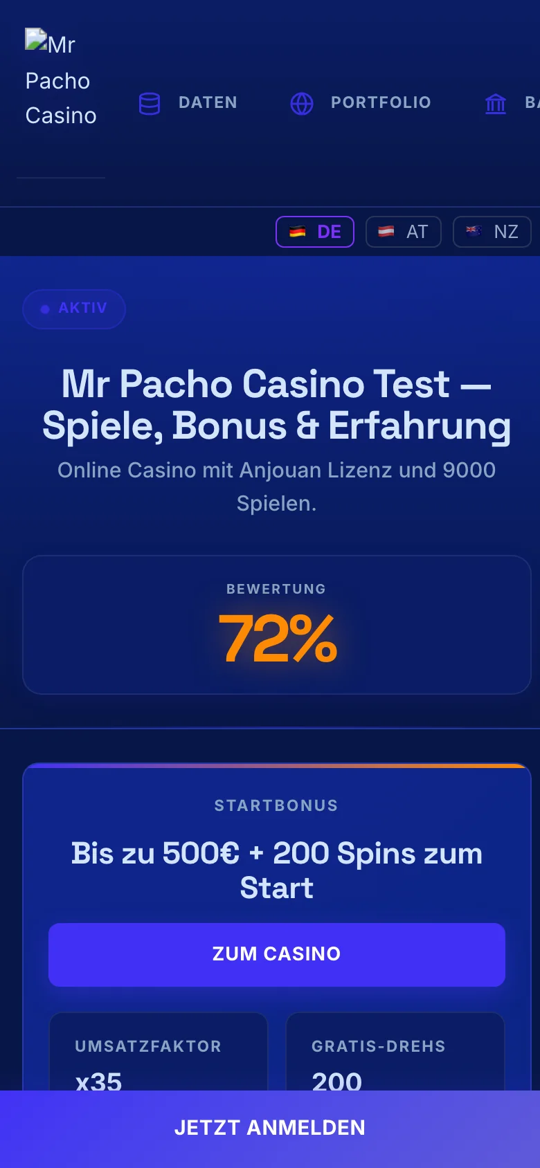 Mr Pacho Casino mobile lobby screenshot