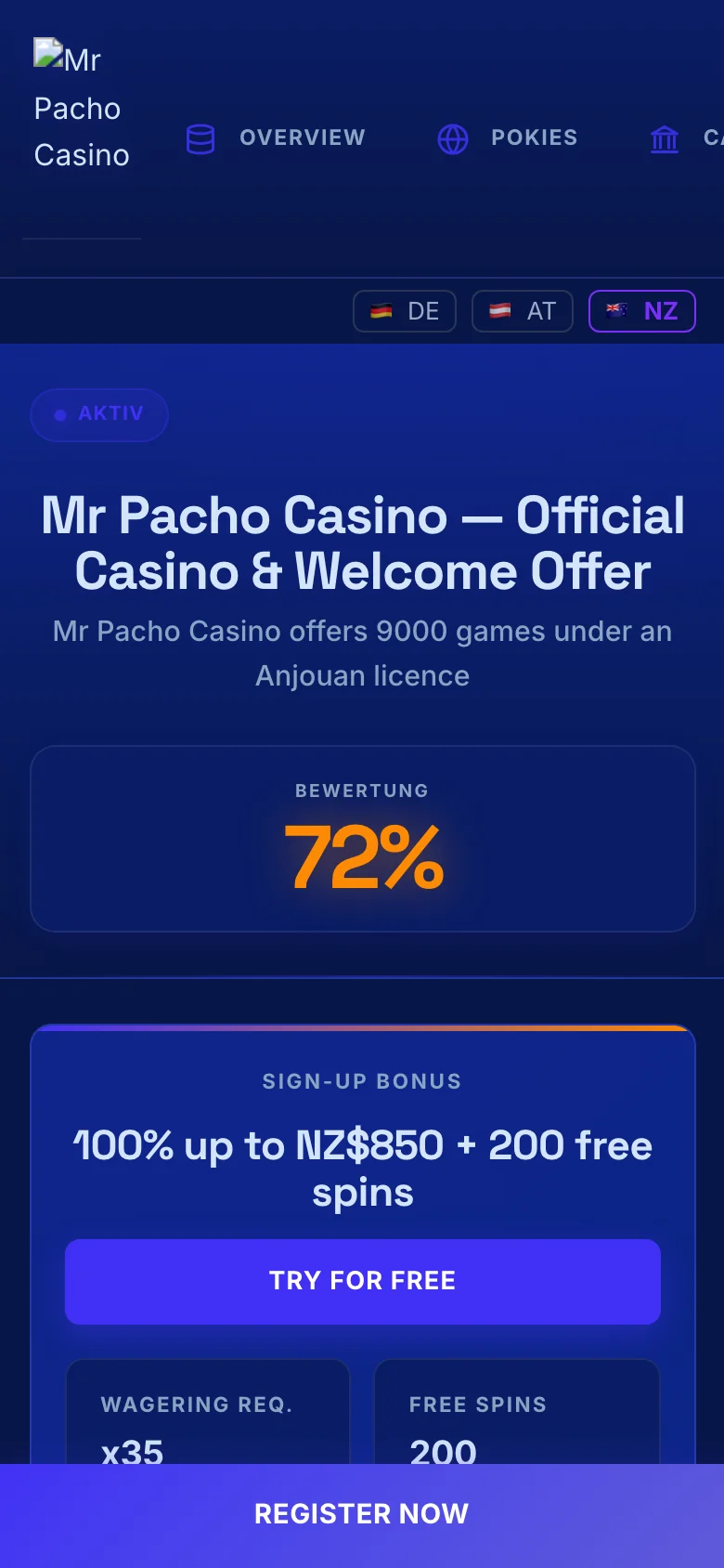 Mr Pacho Casino mobile lobby screenshot